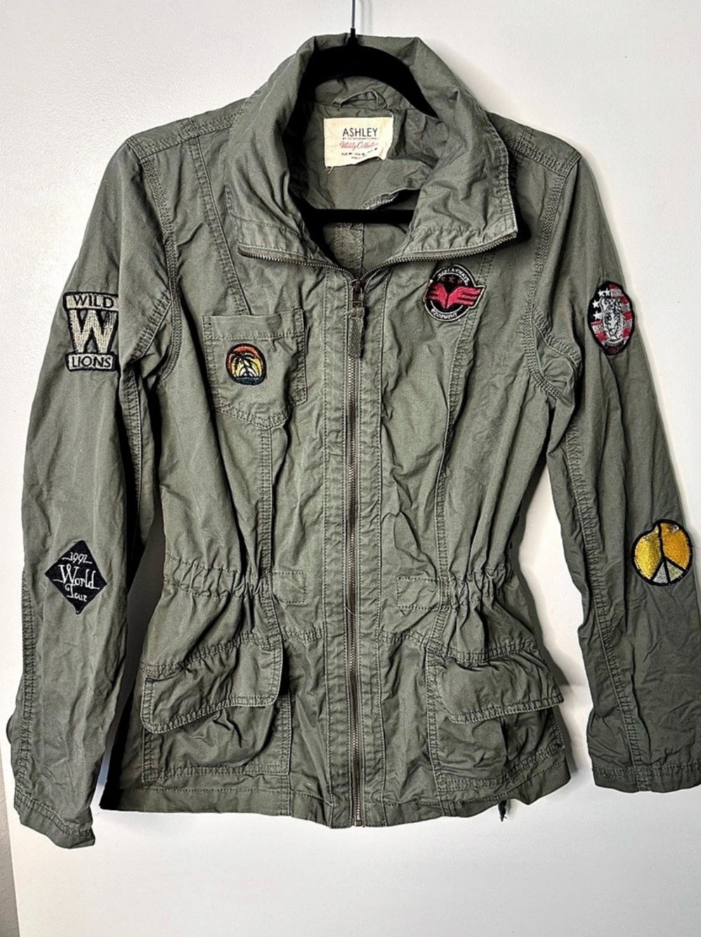 Ashley Utility Collection Olive Green Patch Military Field Parka Jacket